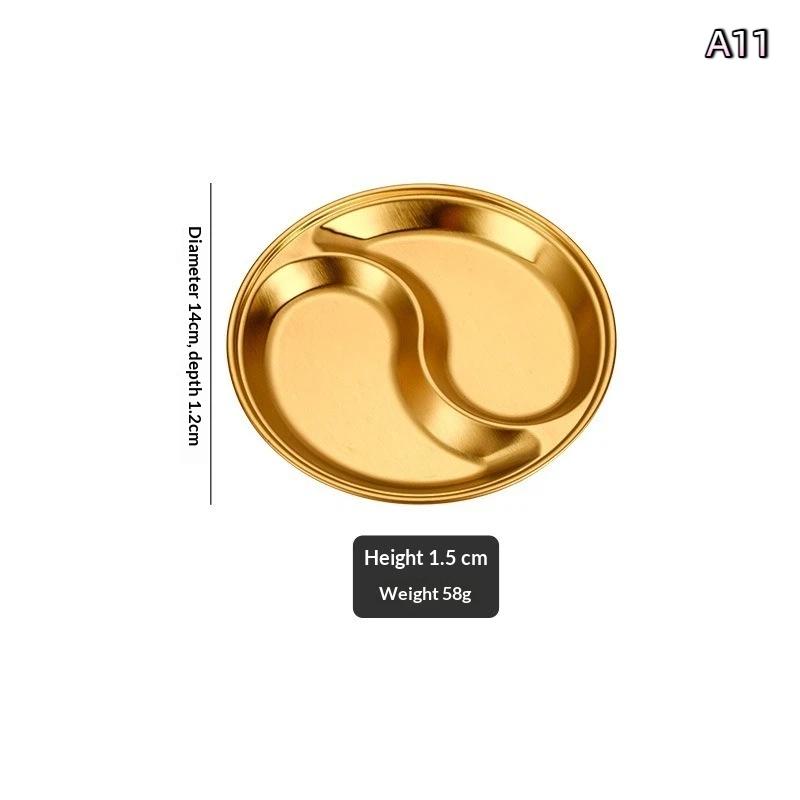 Stainless Steel Circular Divided Plate Sauce Dish Food Sauce Dish For Roast Meat Dipping Household Seasoning Snack Plate Kitchen