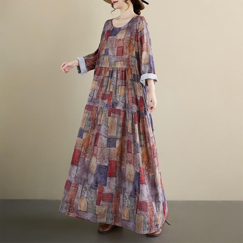 Long Sleeve Plus Size Vintage Floral New In Dresses for Women Casual Loose Spring Summer Autumn Dress