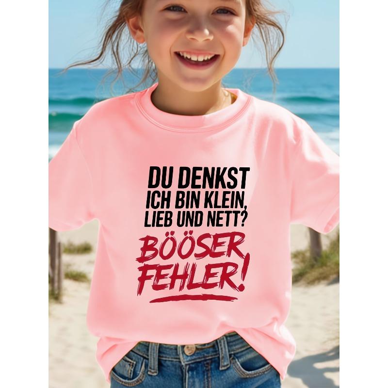 Girls German Slogan Print Crewneck Short Sleeve Tee