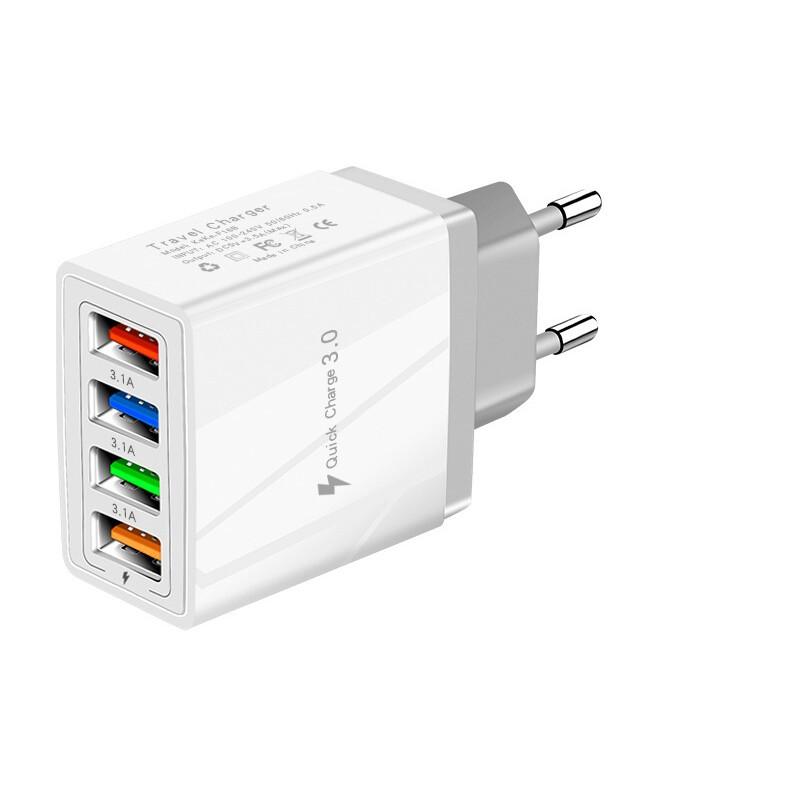 Fast Charging USB Multi-Port Power Adapter, 4-Port Wall Charger for Smartphones and Tablets with Quick Charge 3.0