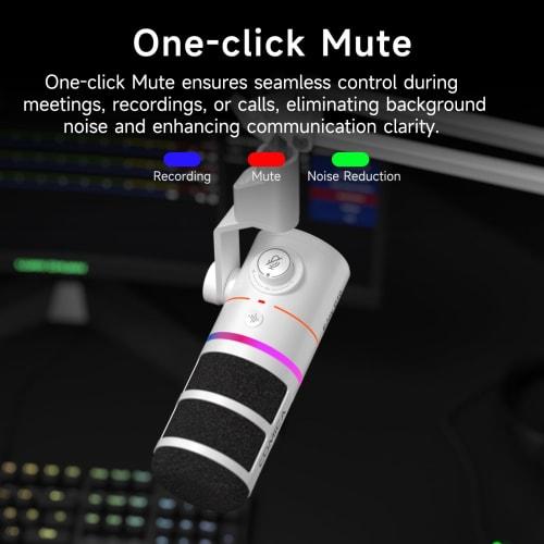 COMICA EJoy D10 (White) Dynamic Gaming Microphone with USB/XLR Digital and Analog Dual Output, Unidirectional, Boom Arm, RGB Lighting, Noise Reduction