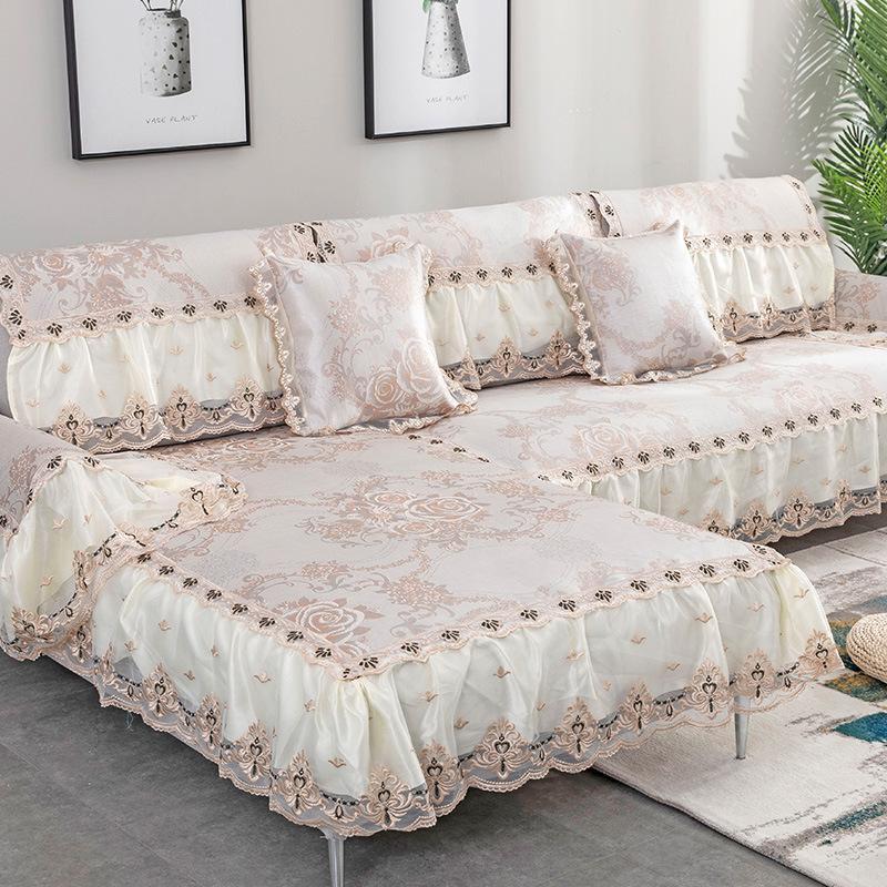 Poduszka na Sofę z Jedwabiu Lodowego Letnia Letnia Antypoślizgowa Styl Europejski Pokrowiec na Sofę All-Inclusive Letnia Mata Mata Uniwersalna na Cztery Pory Roku