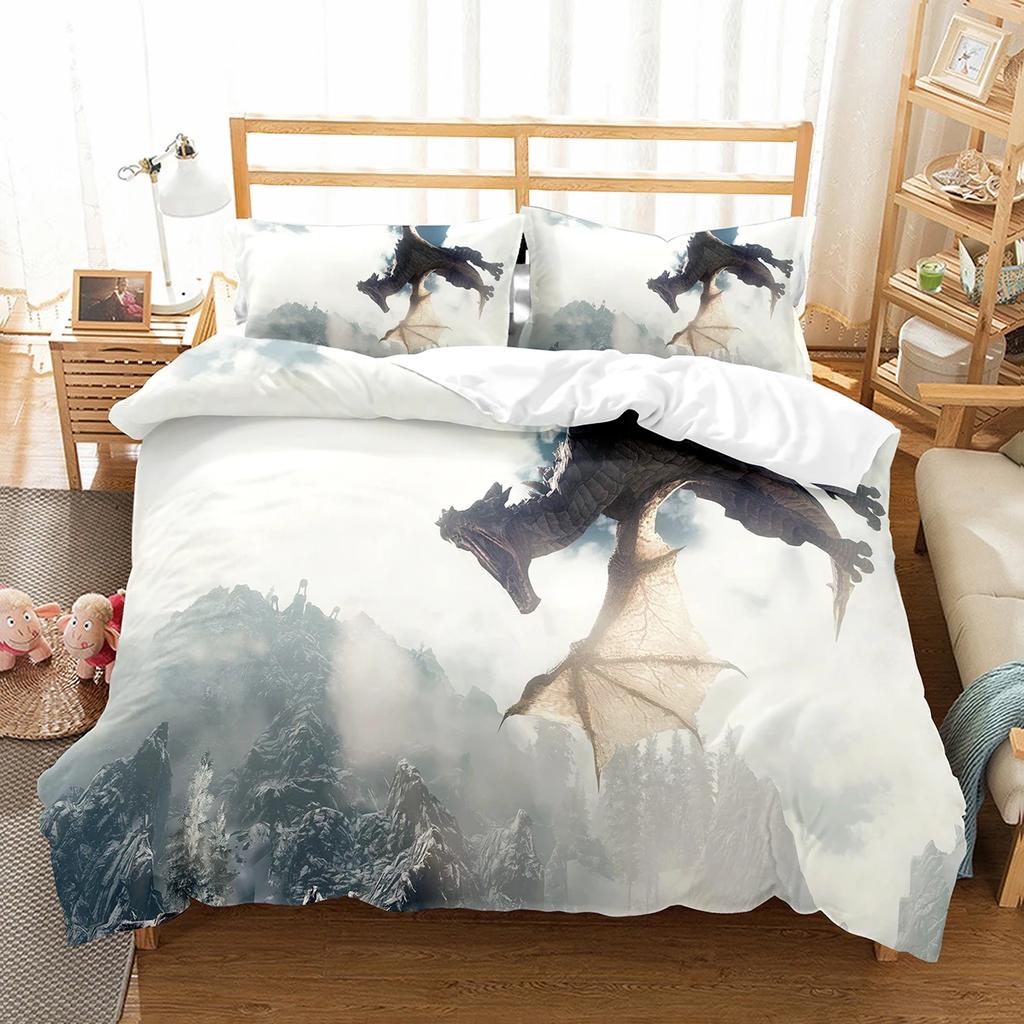 Fierce Fire Breathing Dragon Theme Duvet Cover For Women Men Children Teens For Bedroom Decorations Red Black Queen King Size