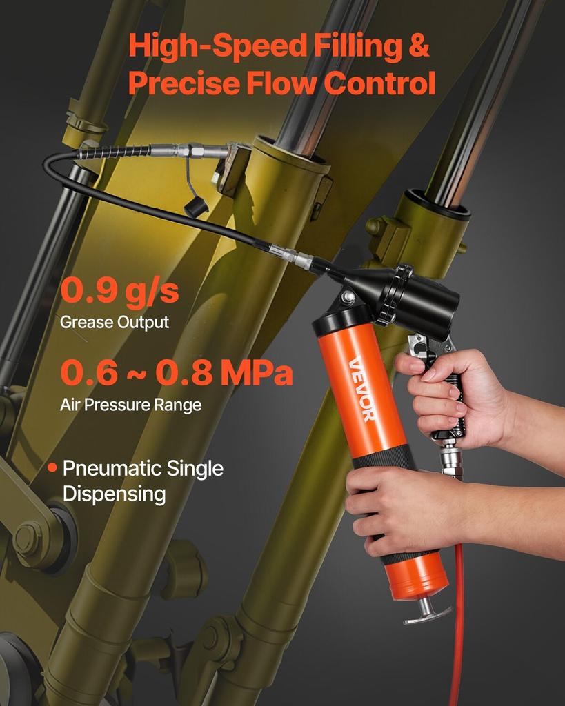 Grease Gun, 6000 PSI High Pressure, Heavy Duty Pistol Grip Grease Gun Kit with 0.4 L Capacity, Includes 45.7 Cm Flex Hose, 1 Extension Rigid Pipe and