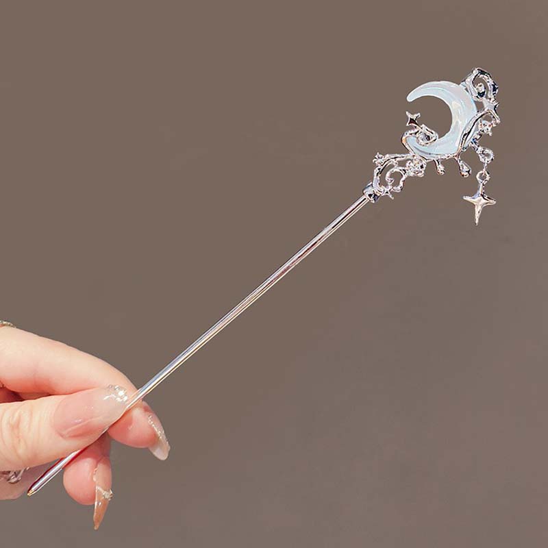 Fashion Moonlight Stone Moon Hair Stick for Women New Chinese Style Metal Pearl Tassel Chopstick Shaped Hairpin Hair Accessories