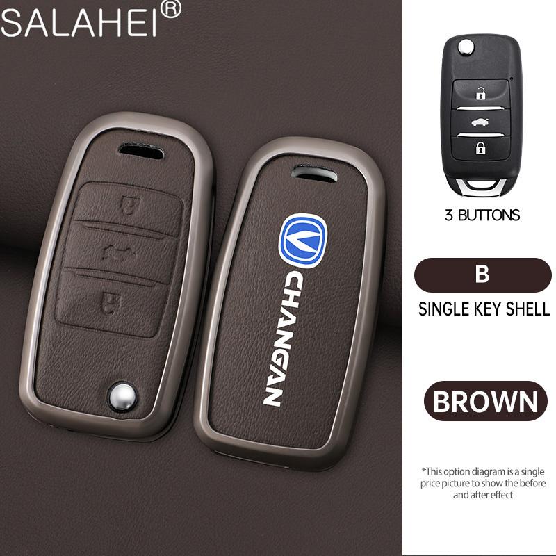 Leather Car Key Case Cover Shell Fob For Changan CS15 Eado Raeton CS35 Plus CS55 CS75 J35 Hunter F70 CS1 CV1 Alsvin Accessories