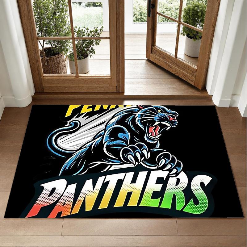 Penrith Panthers Design Crystal Velvet Rug Soft Decorative Mat for Bedroom Entrance