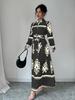 Live Shot 2025 European and American Fashion Long Sleeve Waist-Gathering Print Shirt Dress