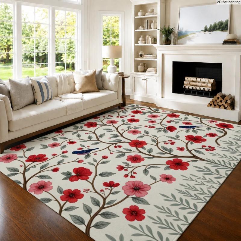 Magnolia Flower Bird Chinese Style Area Rug Ink Painting Art Carpet Floor Rug for Living Room Bedroom Apartment Decoration Gift
