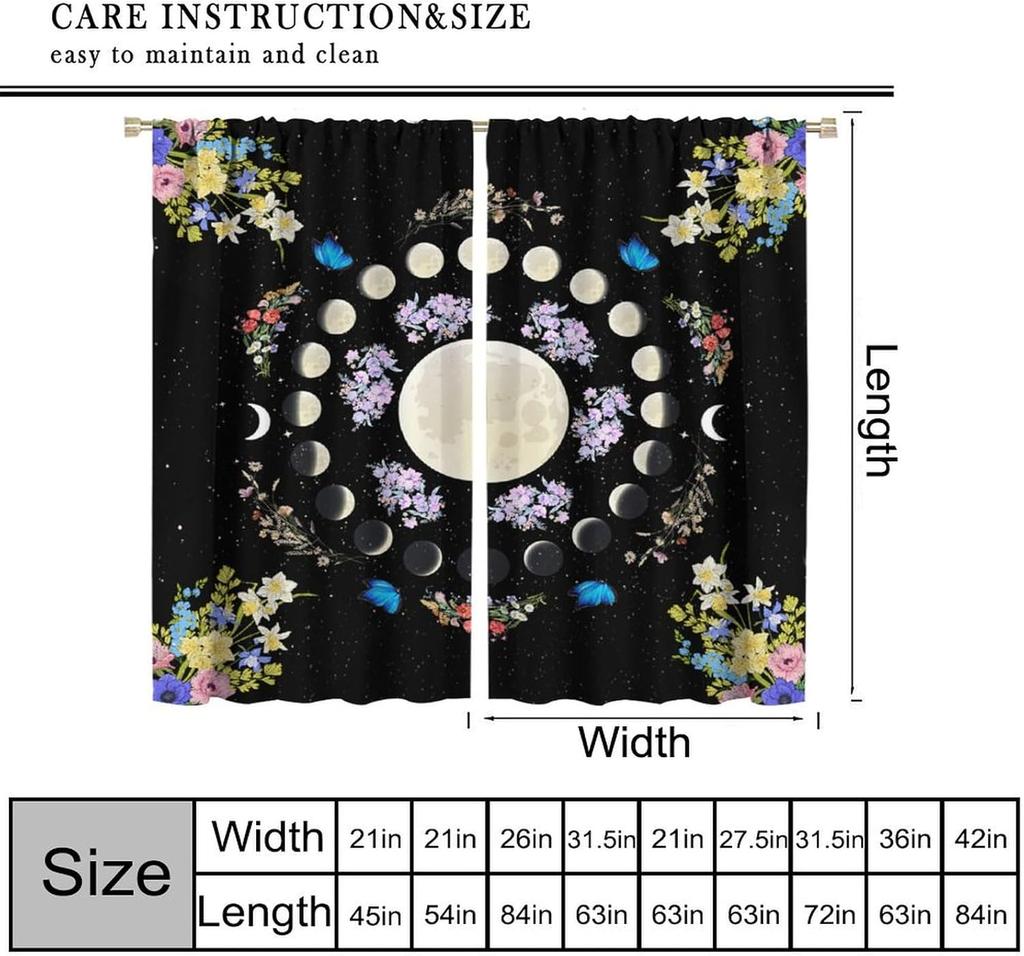 Bohemian Butterfly Moon Floral Curtains Vintage Mandala Flower Leaves Plants Gothic Window Drapes Living Room Bed Darkening Polyester Great Decor