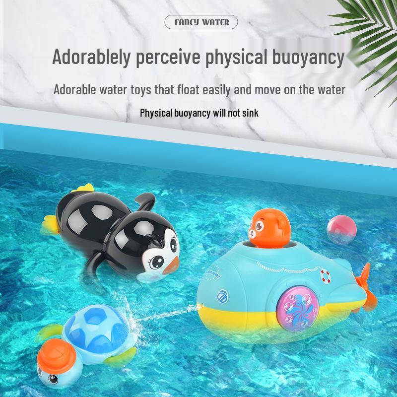 Rain Cloud Spraying Water Submarine & Spinning Top Turtle Bath Toys Set