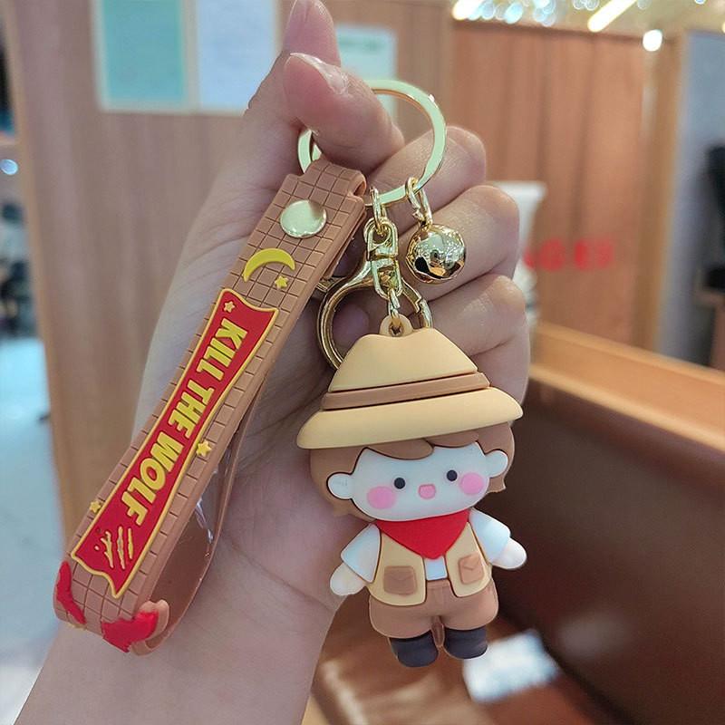 Adorable Cartoon Silicone Keychain Trinket Cute Cat Wolf Keyring For Gifting