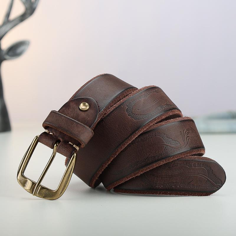 

Ретро Личность Первый Слой Коровьей Кожи Гравированный Ремень Мужской Кожаный С Пряжкой-Иголкой Легкий Модный Джинсовый Повседневный Ремень для Брюк 130cm темно-коричневого