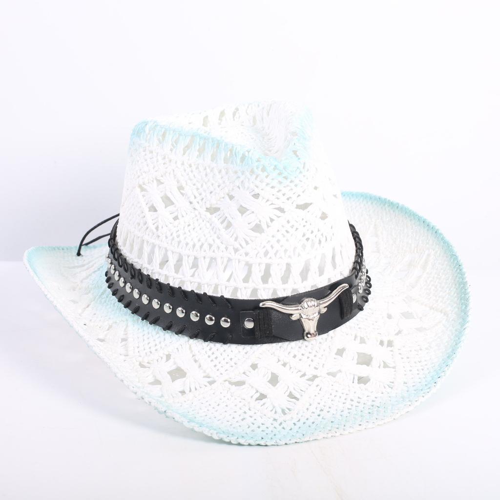 Popular European and American Fashion Hollow Woven Hat Straw Hat Men's and Women's Classic Outdoor Western Denim Straw Hat