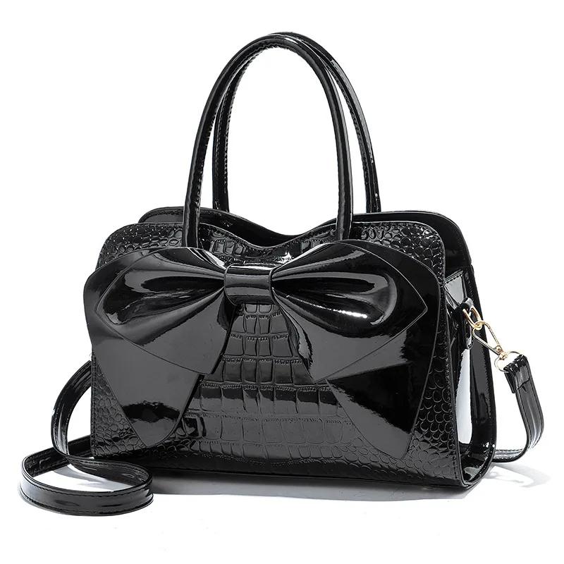 Large Capacity Bow Ladies Crossbody Bag High Quality Luxury Bright Leather Shoulder Tote Bags