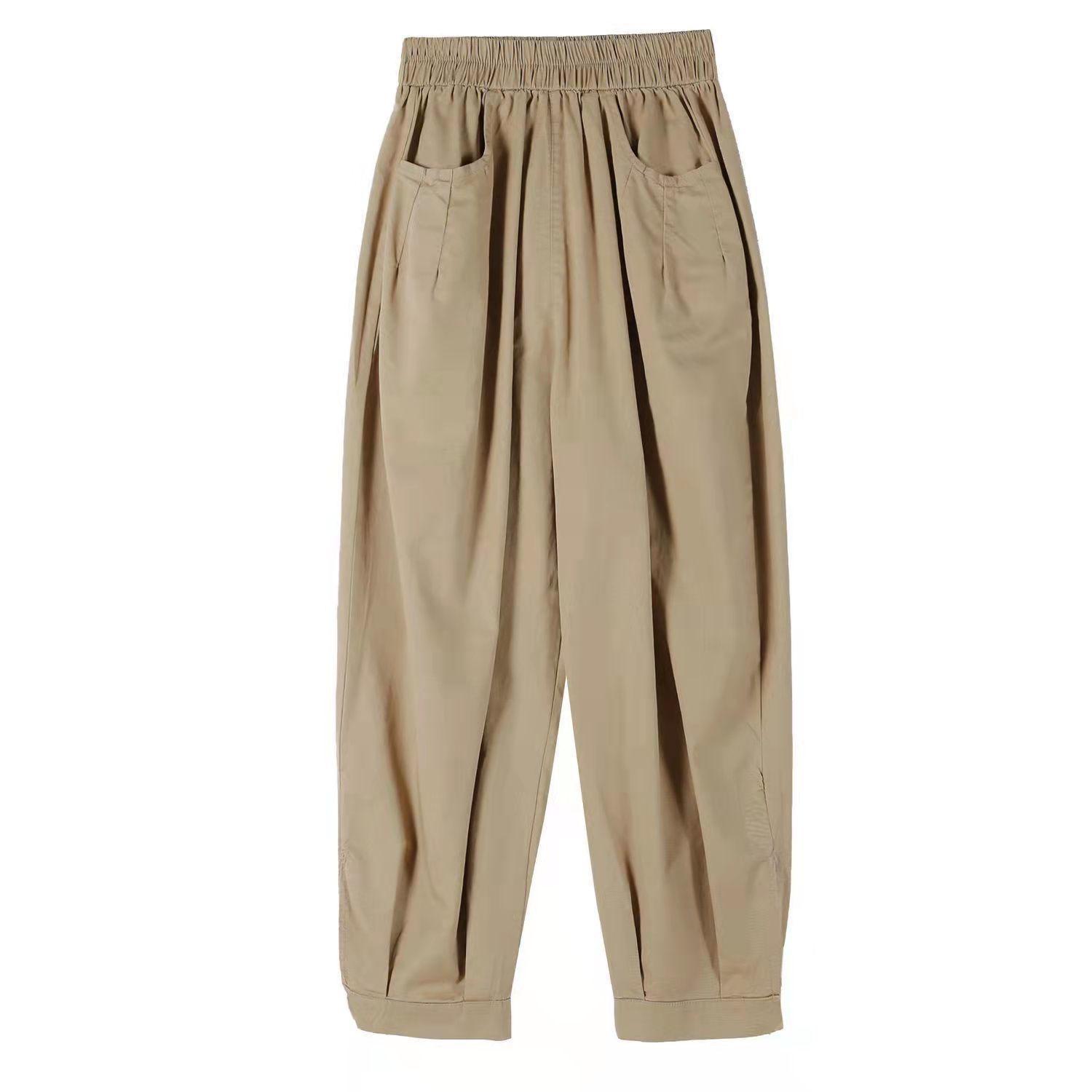 

Брюки гарем для женщин весна и лето с высокой эластичной талией повседневные брюки гарем M хаки