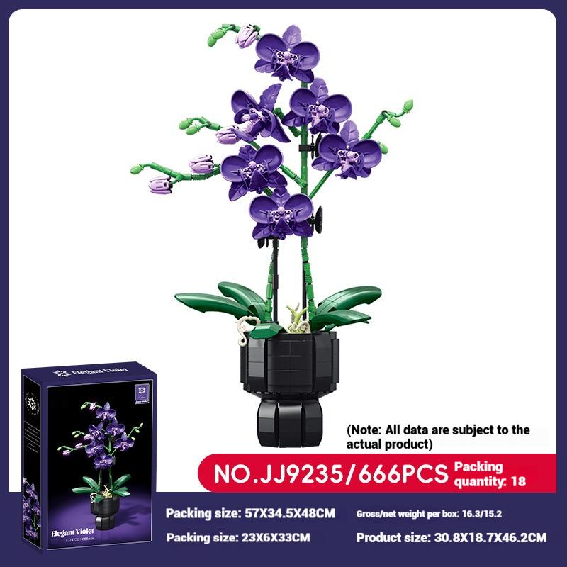 Jj9235 Orchid Purple Charm Plant Flower Creative Bouquet Model Assembly, Girls Building Block Toy Set, Girls Holiday Toy Gift