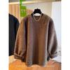 High-End Lazy Style Round Neck Sweatshirt - Imitation Lamb's Wool, Solid Color, Thickened for Autumn/Winter, 2025 Collection.