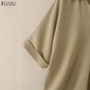 ZANZEA Women Casual Turn Down Collar Loose Short Sleeve Blouse
