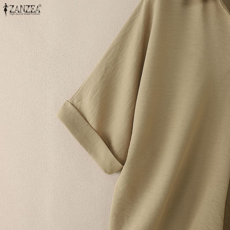 ZANZEA Women Casual Turn Down Collar Loose Short Sleeve Blouse