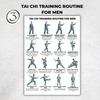 3Pcs Men Tai Chi Training Plan Guide for Posture Correction And Pain Relief Core Strength Flexibility Muscle Endurance Poster No Impact Exercise for