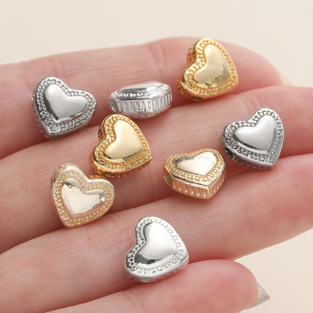2Pcs/Pack 14/18K Gold Color Plated Heart Shape Charms Spacer Beads for Handmade DIY Necklace Jewelry Making Accessories