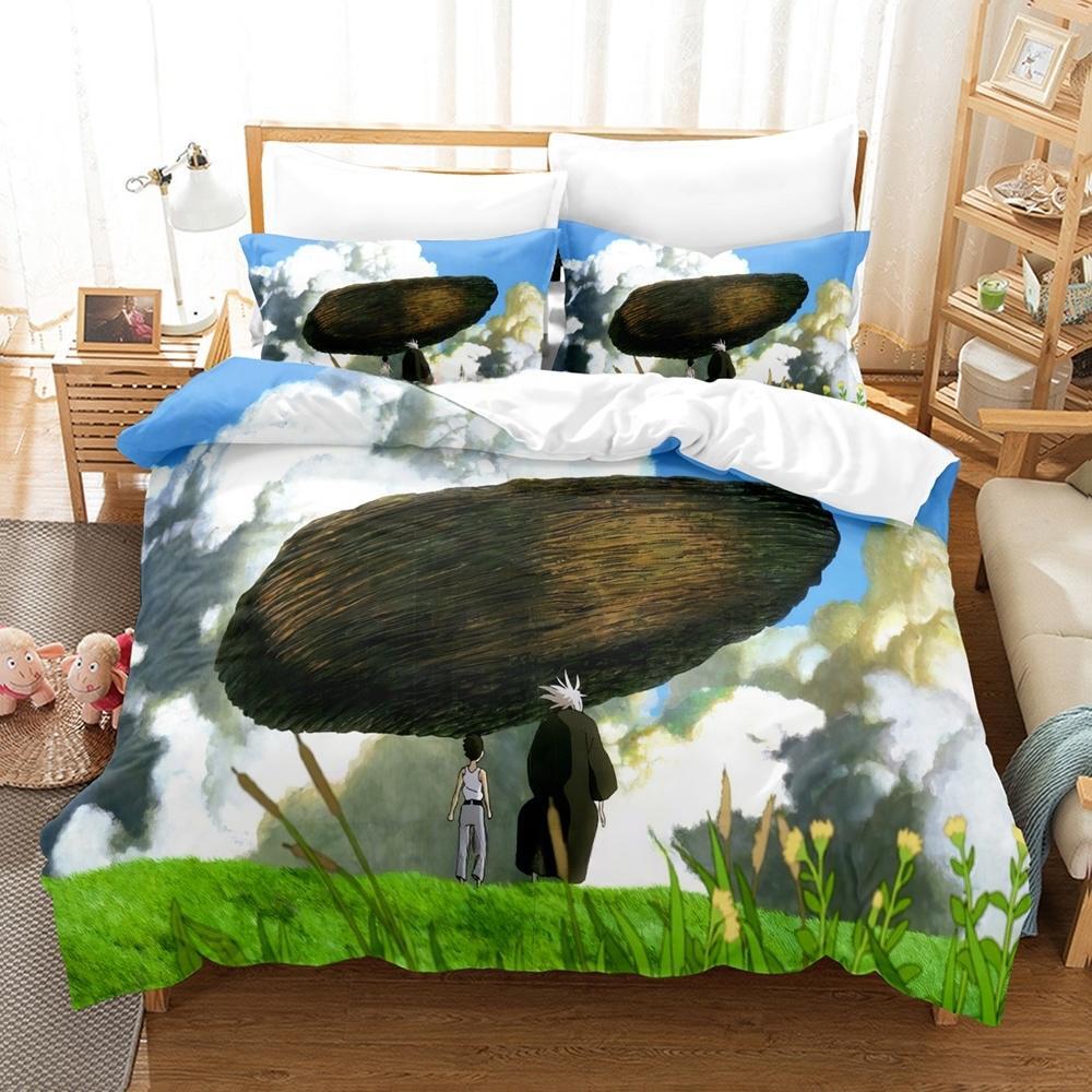 Pojken och hägern Sängklädesset Enkelt Twin Full Queen King Size Sängset Vuxen Barn Sovrum Påslakanset Anime Lakan Set