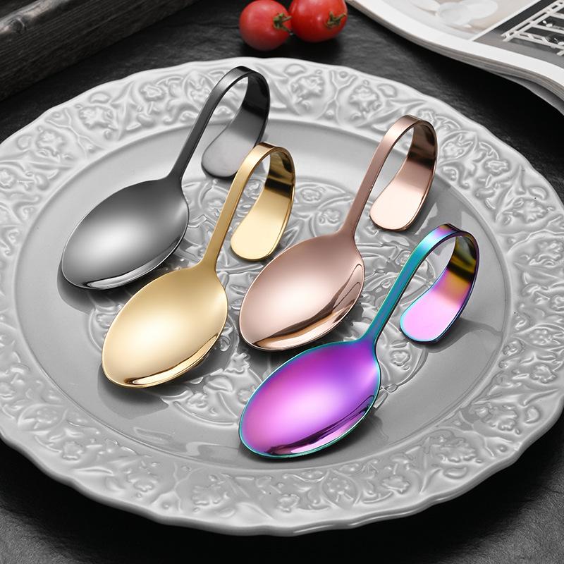 Stainless Steel Service Tableware Curved Handle Spoon Hotel Golden Independent Dining Curved Hotel Supplies Spoon