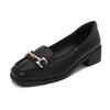 Women's 2026 New Style Black Leather Loafers - Soft Sole, Comfortable, Low-Cut Chunky Heel, Square Toe, Spring/Autumn.