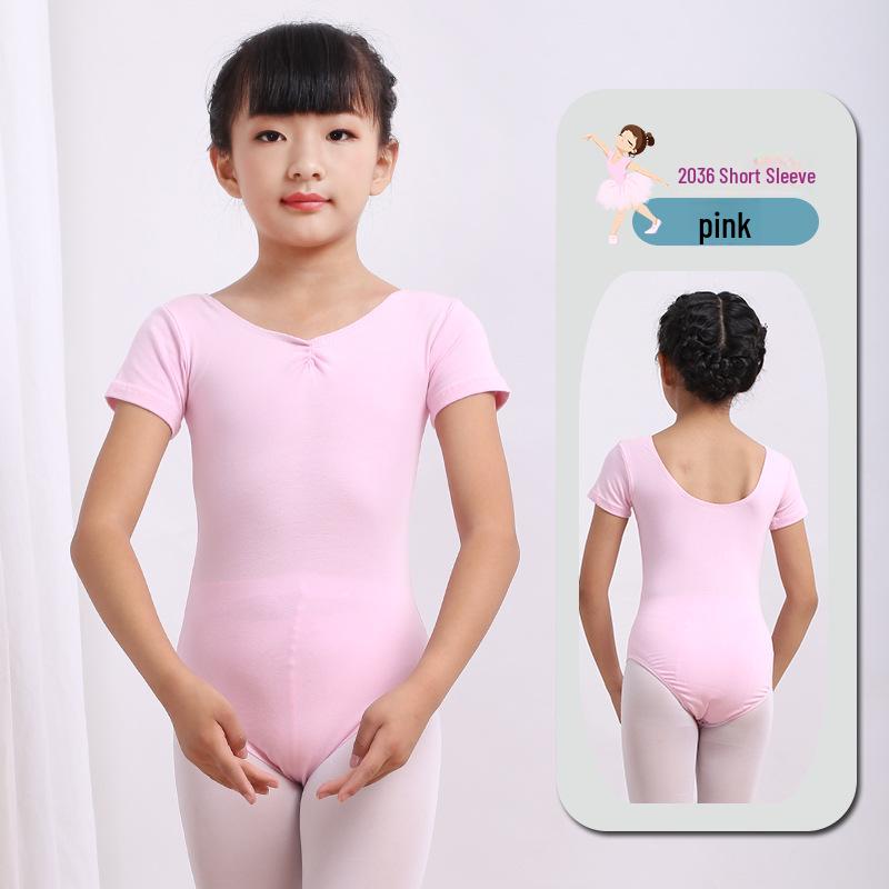 Girls' Summer Ballet Dance Leotard - Short-Sleeved Gymnastics Jumpsuit for Children's Chinese Dance Training