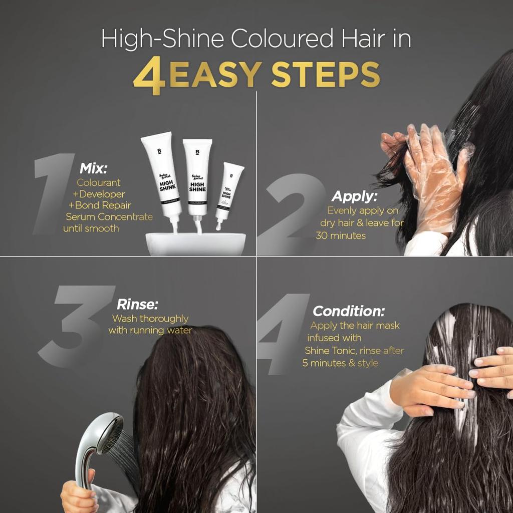 BBLUNT Salon Secret High Shine Conditioning Hair Colour Natural Black 130G Pack of 1 Long Lasting Vivid Colour