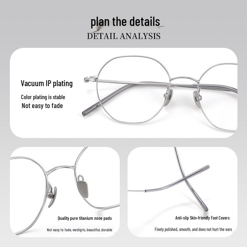 Polygonal Silberne Brille im koreanischen Stil für kurzsichtige Frauen, Ultra-Leichter Rahmen aus reinem Titan, Ideal für runde/eckige Gesichter, Modell 18080.