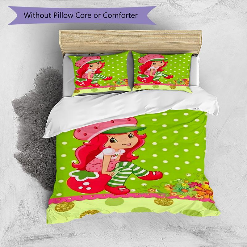 3pcs Princess Strawberry11 Design Cover Set - HD Printed Bedding with 1 Cover and 2 Pillowcases - Perfect for Home and Dorm Decor