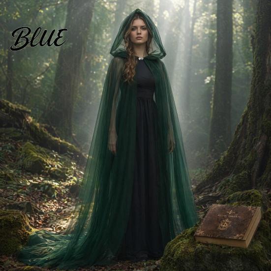 Cosplay Cloak Hooded Mesh for Adults 2 Layer Sheer Tulle Cape Gothic Witch Queen Costume Halloween Renaissance Accessories Lightweight Cape