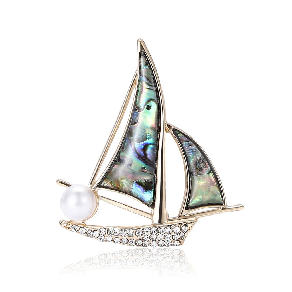 Kreative Perlenmuschel-Segelbrosche, modische High-End-Anzug-Pullover-Corsage für Herren und Damen