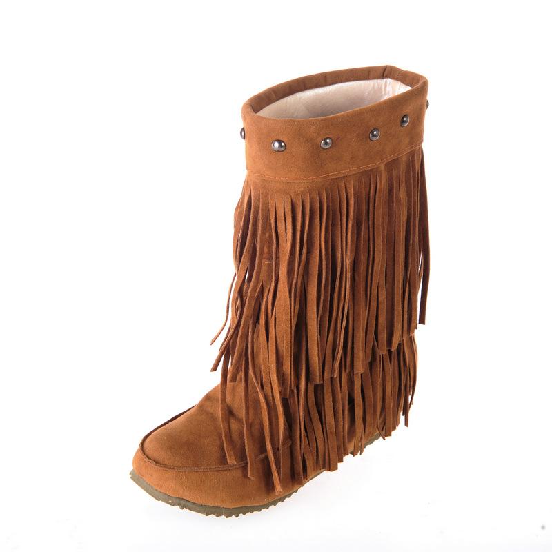 Frosted tassel short boots Western wind tube short boots Winter women's boots Large size women's shoes -