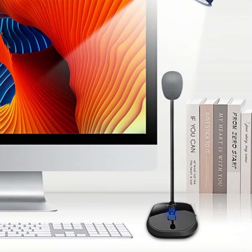 USB Condenser Microphone, Tabletop Microphone, Unidirectional, Adjustable Volume, Mute Button, Gooseneck Microphone Arm, PC Microphone for Online Meet
