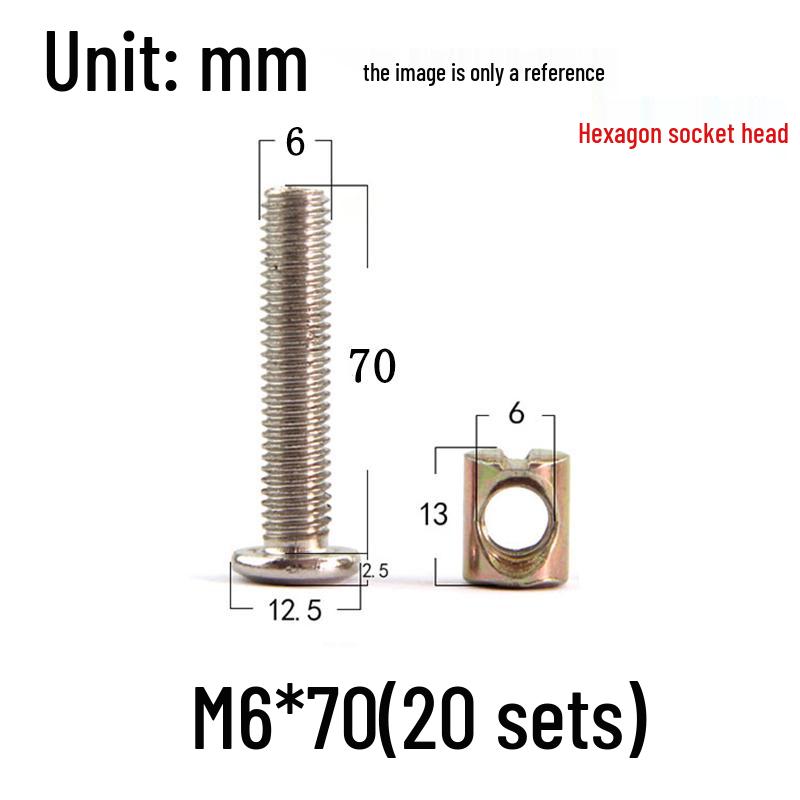 Nickel-Plated Phillips Hex Socket Crib Screw & Nut Set, M6/M8