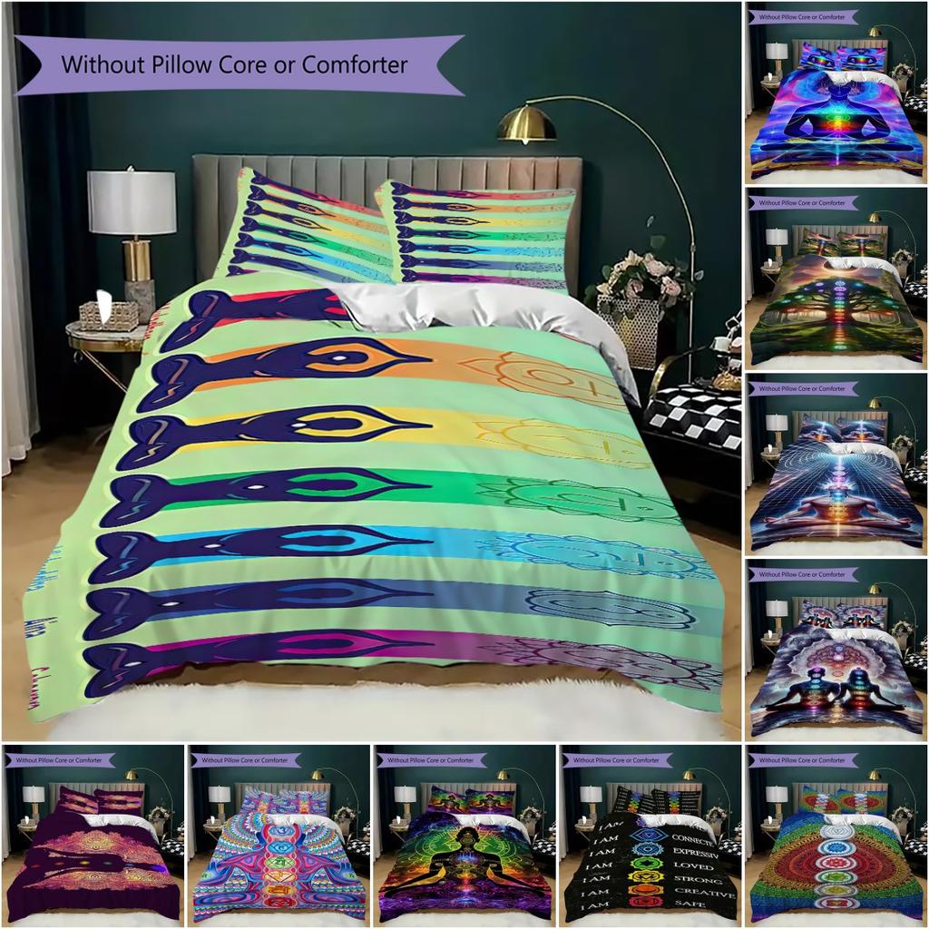 1PC Chakras Theme Bedding Quilt Set Quilt Cover Pillowcase Home Decoration Birthday Gift (1 * duvet cover + 2 * pillowcase, without core)A11