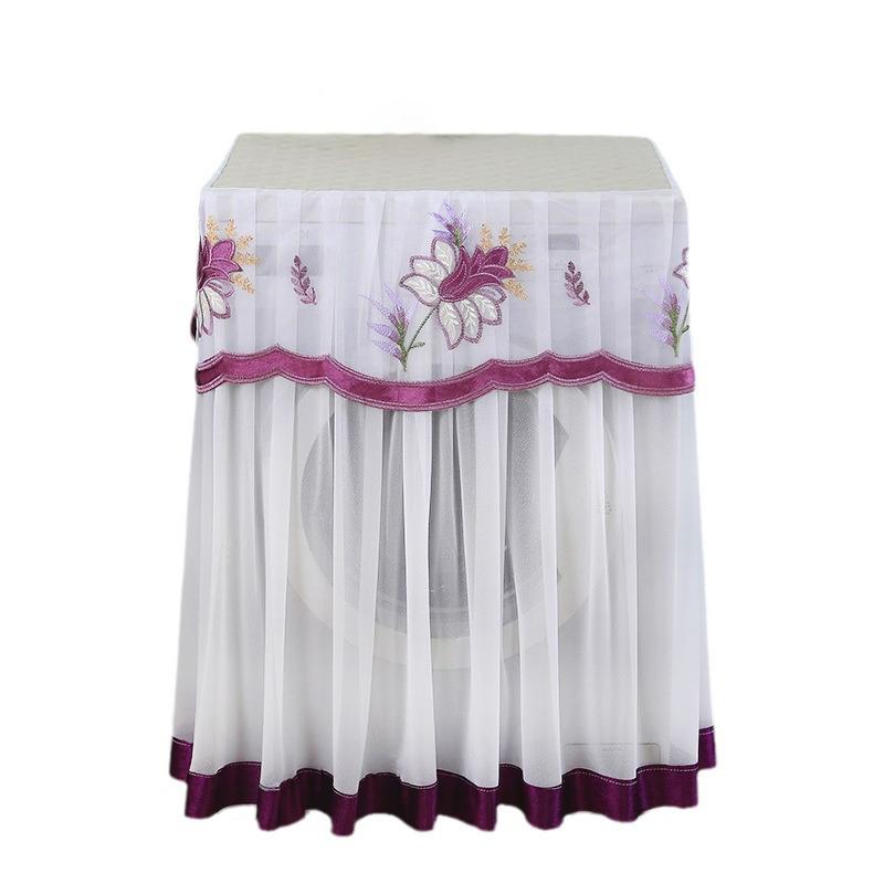 1PC Washing Machine Cover Dustproof Polyester Protective Fabric Cover Handmade Embroidered Floral Patterns Gauze 8 Styles