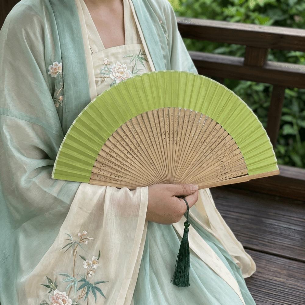 with Tassel Chinese Style Fan Antique Dance Fan Exquisite Folding Hand Fan Traditional Events