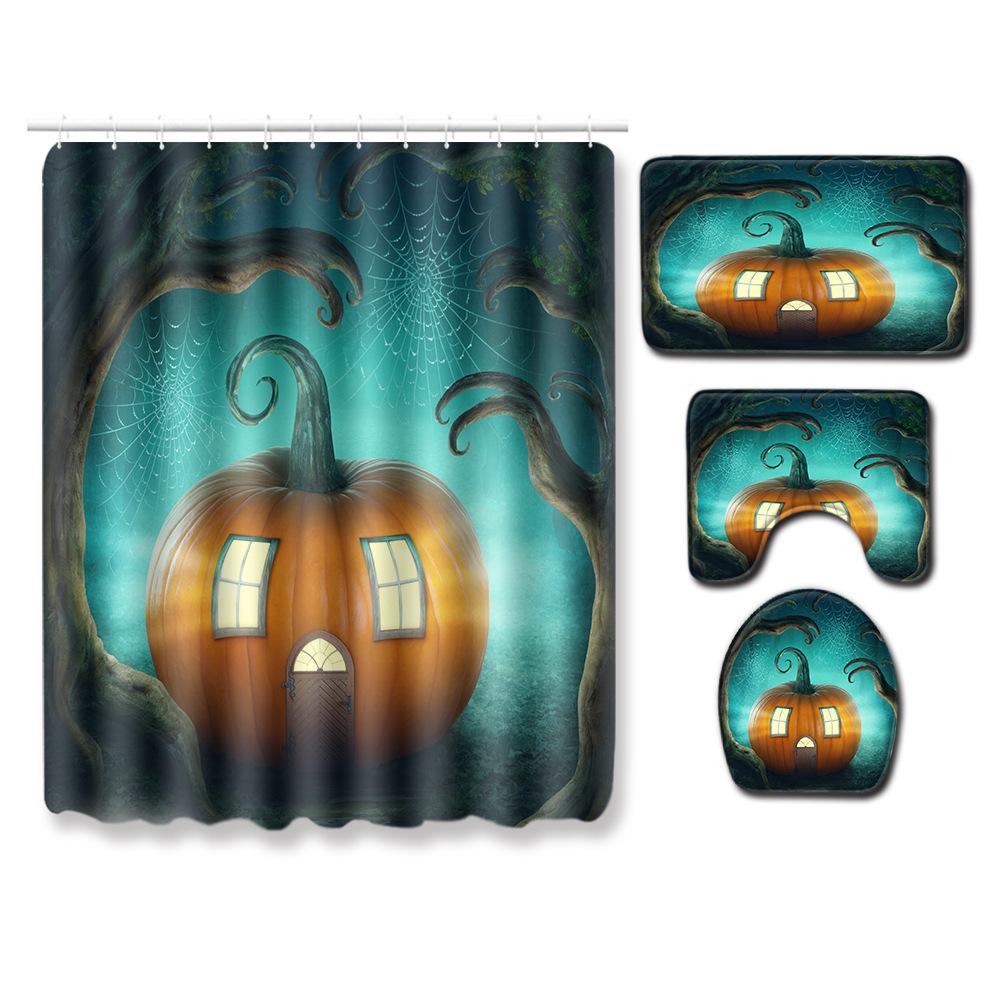 Halloween Shower Curtain Floor Mat Combination Four-Piece Set Bathroom Toilet Carpet Door Mat