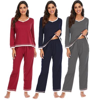 Herbst Neu Pyjama Set Langarm Hose Zweiteilig Hauskleidung Lässig Nachtwäsche Einfarbig Damen Locker Sitzende Nachtwäsche