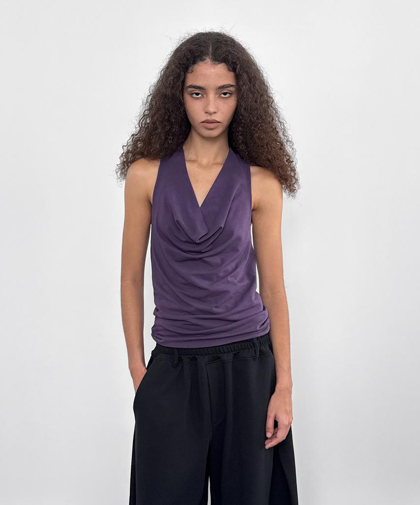 Saendeulig Draped Halter Sleeveless_Purple