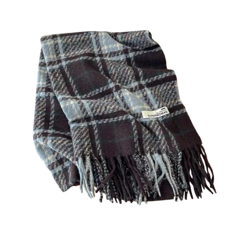 Retro plaid winter new scarf female Korean version warm thickened fringed versatile atmosphere neck protection cold scarf
