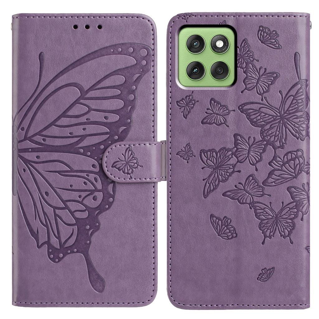 Für Motorola Edge 60 5G Hülle Schmetterling Geprägtes Portemonnaie Ständer PU Leder Klapphülle mit Riemen