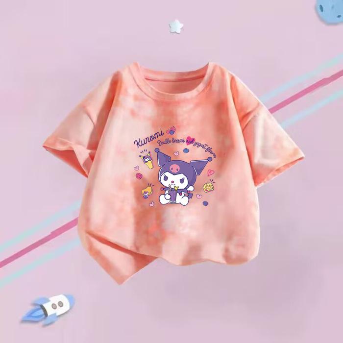 Girls Summer Short Sleeve T Shirt Tie Dye Cartoon Print Stylish Casual Top 90