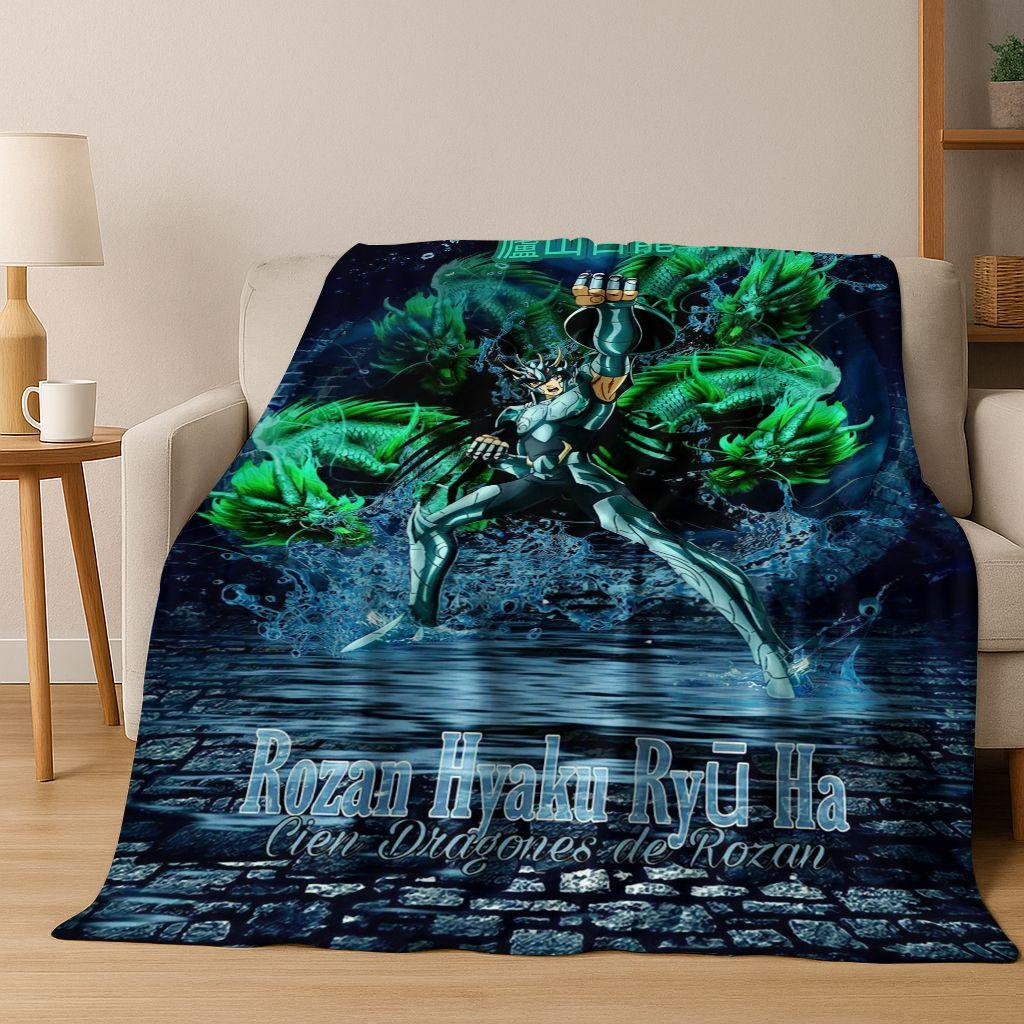 Retro Anime Saint Seiya Gold Saint Cartoon Flannel Blanket,Cozy Soft Throw Blanket for Home Bedroom Bed Sofa Picnic Cover Kids