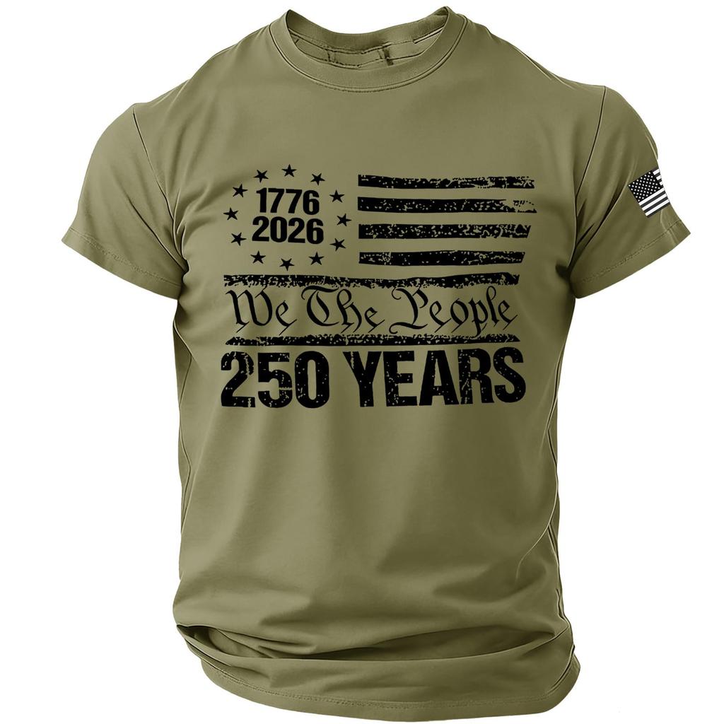 Mens Short Sleeve Crew Neck T Shirt with We The People 250 Years 1776 2026 Flag Graphic Print Casual Fit Top
