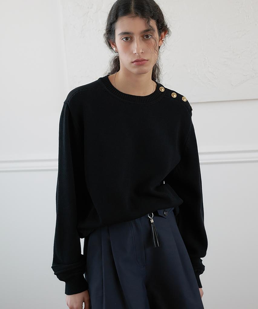 NOIRER FOR WOMAN Lux Cotton Classic Button-Up Sweater (Black)
